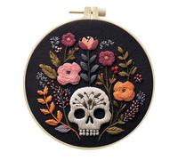 artcici Embroidery Kits Halloween Skull Flower Patterns for Intermediate Adults, Full Range Next-Level Cross Stitch Needlework Supplies (Gothic)