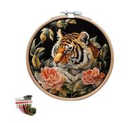 artcici Embroidery Kits Insects and Animals by Flowers and Leaves Patterns for Intermediate Adults, Full Range Next-Level Cross Stitch Needlework Supplies (Tiger Sniffs Flowers)