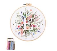 artcici Embroidery Kits Plant Flower Letter C Patterns for Beginners Adults, Full Range Embroidery Starter Kits Cross Stitch Needlework Supplies (Letter E)