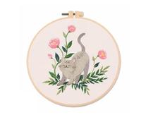 artcici Embroidery Kits Plants Flower Cat Patterns for Beginners Adults, Full Range Embroidery Starter Kits Cross Stitch Needlework Supplies (Pink)