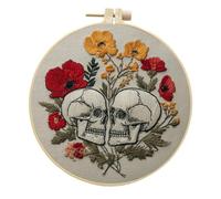 artcici Embroidery Kits Skull Flower Patterns for Intermediate Adults, Full Range Next-Level Cross Stitch Needlework Supplies (Scarlet)