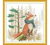 artcici Pre-Printed Cute Pets and Life Themes Cross Stitch Kits for Beginners, 11ct DIY Embroidery Kit with Sorted Threads Stamped Patterns Needlework Supplies (The Fox in The Scarf)