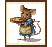 artcici Pre-Printed Mrs. Mouse with The Pie Cross Stitch Kits for Beginners, 11ct DIY Embroidery Kit with Sorted Threads Stamped Patterns Needlework Supplies (45cmx50cm)