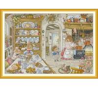 artcici Pre-Printed Peter Rabbit's Kitchen Christmas Cross Stitch Kits for Beginners, 11ct DIY Embroidery Kit with Sorted Threads Stamped Patterns Needlework Supplies (78cmx56cm)