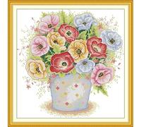 artcici Pre-Printed Yume in Full Bloom Cross Stitch Kits for Beginners, 11ct DIY Embroidery Kit with Sorted Threads Stamped Patterns Needlework Supplies (Flower)