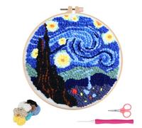 artcici Punch Needle Kit for Beginners with Blue Starry Sky Pattern Tool and Yarn, Easy Embroidery Rug Hooking Set (Night)