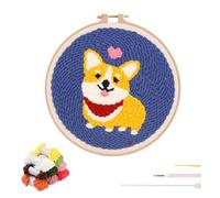 artcici Punch Needle Kit for Beginners with Cute Dog Corgi Pattern Tool and Yarn, Easy Embroidery Rug Hooking Set (Happy)