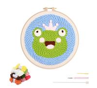artcici Punch Needle Kit for Beginners with Cute Pet Animals Pattern Tool and Yarn, Easy Embroidery Rug Hooking Set (Frog)