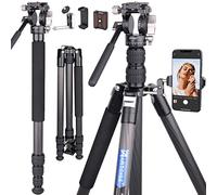 ARTCISE - Carbon fiber tripod with mini 2-way video head, 76.4 inches, 194cm high, lightweight, monopod accessory, threaded hole design, DSLR load up to 33.1lb/15kg
