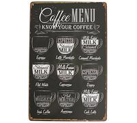 ARTCLUB Coffee Menu Know Your Coffee Latte Espresso Metal Tin Sign, Vintage Antique Plaque Poster Kitchen Home Cafe Wall Decor
