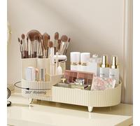 Artcochan Makeup Organizer Countertop Rotating Makeup Organizer for Vanity Large Capacity Cosmetic Display Case with Makeup Brush Holder Cosmetic Organizer Countertop(Cream)