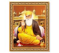 Artcoin Guru Nanak Dev Ji Blessing Photo Frame and Golden Temple| HD Printed Religious & Decor Picture with Frame for Home, Office. & Gurdwara, Golden. (Large Size- 10 x 13 Inch)