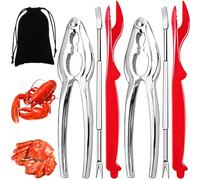 Artcom 7 Piece Seafood Tools Set - 2 Crab Crackers, 2 Lobster Shellers, 2 Crab Forks, 1 Storage Bag