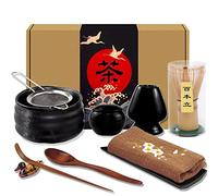 Artcome 10-Piece Japanese Matcha Tea Set - Bowl, Whisk, Scoop, Spoon, Cloth, Bamboo Holder, Powder Caddy, Strainer (Black)