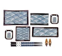 Artcome 10 Piece Japanese Style Ceramic Sushi Plate Dinnerware Set with 4 Sushi Plates, 2 Sauce Dishes, 2 Pairs of Chopsticks, 2 Chopsticks Holders