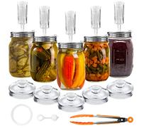 Artcome 28 Pcs Fermentation Kit-5 Stainless Steel Fermentation Lids, 5 Glass Weights, 5 Airlocks, 6 Silicone Rings, 6 Silicone Grommet, 1 Silicone Tong for Wide Mouth Mason Jar(Jars Not Included)