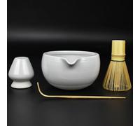 Artcome 4 Pcs Complete Matcha Tea Ceremony Kit - Bowl, Whisk, Whisk Holder, Tea Scoop - for Usucha, Koicha and Matcha Latte (White)