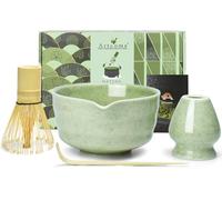 Artcome 4-Piece Matcha Tea Set - Complete Japanese Ceremony Kit with Bowl, Whisk, Whisk Holder, Scoop & Guide, Mottled Light Green