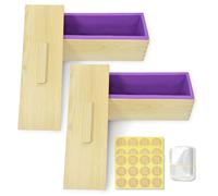 Artcome 42oz Soap Loaf Molds Rectangular Silicone Moulds Wooden Box with Lid, Soap Molds Set with 100pc Bags and 36 Sticker, 2 Sets