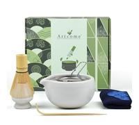 Artcome 7 Pcs Complete Matcha Tea Ceremony Kit - Bowl, Whisk, Scoop, Strainer, Set for Usucha, Koicha, Latte (White)