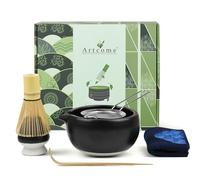 Artcome 7 Pcs Complete Matcha Tea Ceremony Kit - Bowl With Pouring Spout, Whisk, Scoop, Strainer for Making Usucha, Koicha and Latte (Black)