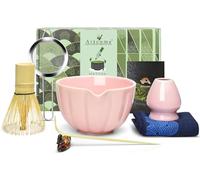 Artcome 7 Pcs Japanese Matcha Tea Set - Matcha Bowl with Pouring Spout, Matcha Whisk, Tea Scoop, Whisk Holder, Handmade Matcha Ceremony Kit for Japanese Tea Ceremony, Rose