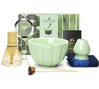 Artcome 7 Pcs Japanese Matcha Tea Set - Matcha Bowl with Pouring Spout, Matcha Whisk, Tea Scoop, Whisk Holder, Handmade Matcha Ceremony Kit For Japanese Tea Ceremony, Green
