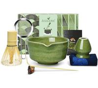 Artcome 7-Piece Matcha Tea Set - Complete Japanese Ceremony Kit with Bowl, Whisk, Scoop, Strainer & Guide, Mottled Green