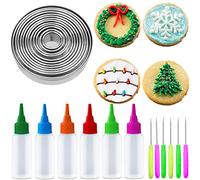 Artcome Christmas Series Cookie Decorating Tool Set, 11 Pcs Circle Cookie Cutters, 6 Pcs Easy Squeeze Write Bottles and 6 Pcs Sugar Stir Needles for DIY Decorating Cookies and Cakes