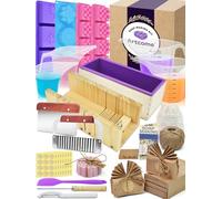 Artcome DIY Soap Making Kit with Rectangular Loaf Mold, Adjustable Wooden Cutter, Funnel Pitchers, Measuring Cups, Silicone Molds & 100 Paper Bags for Adults & Kids Craft - Ideal Gift for Occasions
