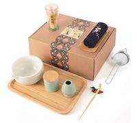 Artcome Japanese Matcha Tea Set, Matcha Bowl with Pouring Spout, Tea Tray, Matcha Whisk, Ceramic Whisk Holder, Matcha Powder Caddy, Handmade Matcha Ceremony Kit for Japanese Tea Ceremony (10Pcs)