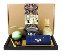 Artcome Japanese Matcha Tea Set, Matcha Whisk, Traditional Spoon, Matcha Bowl, Black Bamboo Tray, Ceramic Whisk Holder, Matcha Box, Handmade Matcha Ceremony Kit for Japanese Tea Ceremony (10pcs)