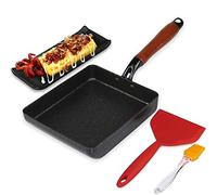 Artcome Japanese Omelette Pan Non-Stick Coating Tamagoyaki Egg Pan Rectangle Mini Frying Pan, with Silicone Spatula & Brush, Black Plate and Magic Sponge Eraser, 7" x 6" (Black)