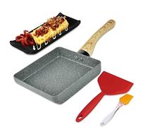 Artcome Japanese Omelette Pan Non-Stick Coating Tamagoyaki Egg Pan Rectangle Mini Frying Pan, with Silicone Spatula & Brush, Black Plate and Magic Sponge Eraser (Gray)