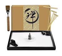 Artcome Japanese Zen Sand Garden for Desk with Rake, Stand, Rocks and Mini Furnishing Articles - Office Table Accessories, Mini Zen Sand Garden Kit - Meditation Gifts