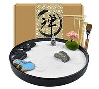Artcome Japanese Zen Sand Garden for Desk with Rake, Stand, Rocks and Mini Furnishing Articles - Office Table Accessories, Mini Zen Sand Garden Kit - Meditation Gifts