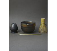 Artcome Luxury Matcha Tea Set - 4-Piece Japanese Matcha Kit with Black Rustic Glazed Bowl & Spout, Bamboo Whisk, Holder, Scoop & Manual - Handcrafted Ceramic Tea Ceremony Set