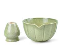 Artcome Matcha Bowl with Pouring Spout and Whisk Holder Set - Premium Ceramic Matcha Tea Bowl with Convenient Spout and Bamboo Whisk Stand for Traditional Japanese Tea Ceremony