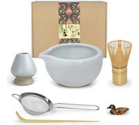 Artcome Matcha Ceremony Kit for Japanese Tea Ceremony, Bowl with Pouring Spout, Whisk, Tea Scoop, Matcha Powder Strainer, Matcha Tea Set for Making Usucha, Koicha and Matcha Latte (Cyan)