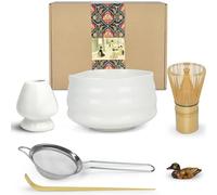 Artcome Matcha Ceremony Kit for Japanese Tea Ceremony, Traditional Matcha Bowl, Whisk, Tea Scoop, Matcha Powder Strainer, Matcha Tea Set for Making Usucha, Koicha and Matcha Latte (White)
