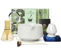Artcome Matcha Tool Set - Complete Kit with Matcha Bowl with Spout, Bamboo Whisk, Tea Scoop, Whisk Holder, Scoop Holder, Tea Cloth & Powder Strainer, Porcelain White