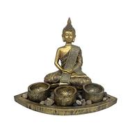ARTCOS Meditating Buddha with 3 Tealight Candle Holder Base Sitting Zen Buddha Statue for Spiritual Room Décor Buda Sculpture Home Decoration for Peace and Harmony (Antique Gold)