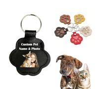 ArtCosy Personalized Pet Memorial Gifts Custom Cat Dog Hair Paw-Shaped Leather Keychain Customized Hair Refillable Keepsake Pendant Keyring with Photo Text Name Dog Fur Storage Paw Charm Key Holder