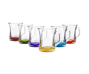Artcraft Gürallar zpl404 Coral Zen + Tea Glasses 6 pcs with Cocoa Stained Handle Latte Macchiato Bardagi Kulplu Renkli Cay
