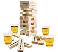 ArtCreativity Tumbling Tower Drinking Game, Drinking Game with 4 Glasses and 60 Wooden Blocks with Challenges, Fun House Party Games for Game Night, Great Gift Idea