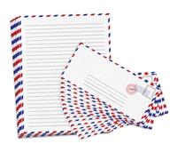 ArtCreativity Vintage Stationery Paper and Envelopes Set - 50 Double Sided Airmail Sheets and 50 Envelopes - Pen Pal Stationery Letters and Envelopes with Air Mail Design - Vintage Letter Writing Kit