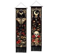 ARTCREATOR Pack of 2 Witchy Gothic Wall Bedroom Decor Moth Moon Tapestry Skull Mushroom Vertical Tapestries Retro Floral Flowers Tapestries for Bedroom Aesthetic Alt Room (12.8 x 51.2 inches)