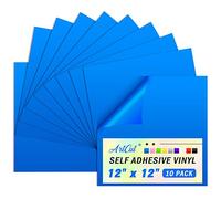 Artcut 10 Pack Permanent Vinyl, 12 * 12 inch Self Adhesive Vinyl for All Cutting Machine, Strong Sticky Vinyl Sheets for Cups, Mug, Banners, Car, Window & Home Decor, Waterproof Vinyl Permanent, Blue