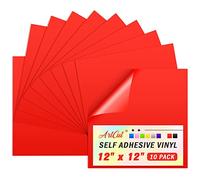 Artcut 10 Pack Permanent Vinyl, 12 * 12 inch Self Adhesive Vinyl for All Cutting Machine, Vinyl Sheets for Cusp, Mugs, DIY Father's Day Gift, Window & Home Decor, Waterproof Vinyl Permanent, Red