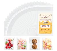 Artcut 300 PCS Cellophane Bags, 3" X 5" Cookie Bags, Self Adhesive Clear Bag, Self Seal Bag for Sweets, Gifts, Jewellery
